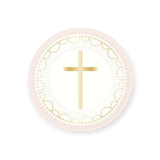 Picture of BOTANICAL CROSS PINK PAPER PLATES 23CM - 8 PACK